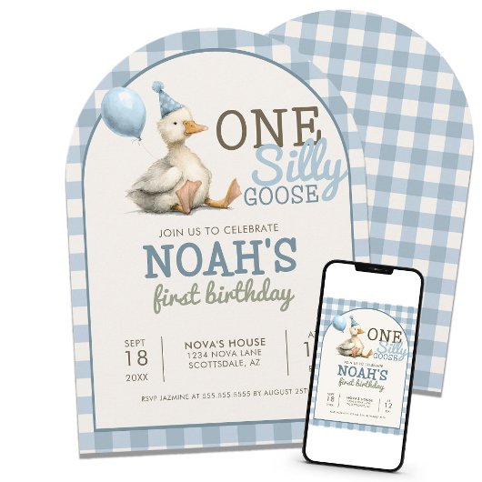 Een Gekke Gans Gepersonaliseerd Blauw 1e Verjaarda Kaart