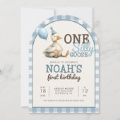 Een Gekke Gans Gepersonaliseerd Blauw 1e Verjaarda Kaart (Voorkant)