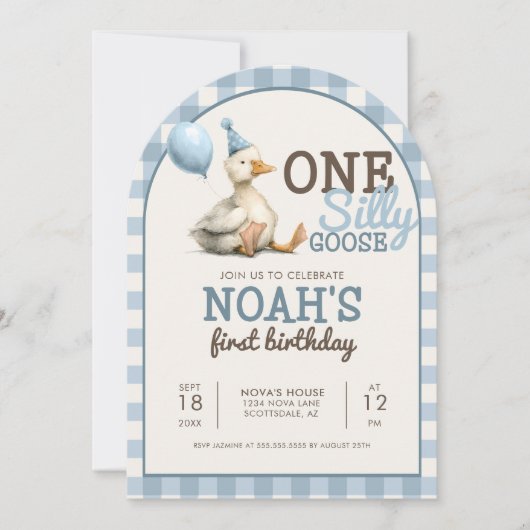 Een Gekke Gans Gepersonaliseerd Blauw 1e Verjaarda Kaart (Voorkant)