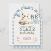 Een Gekke Gans Gepersonaliseerd Blauw 1e Verjaarda Kaart (Voorkant)