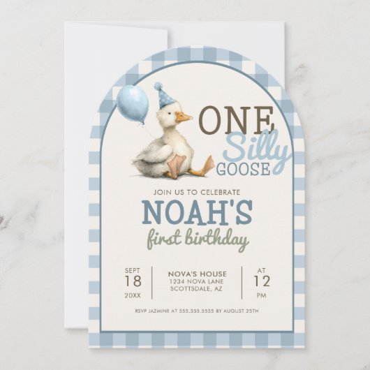 Een Gekke Gans Gepersonaliseerd Blauw 1e Verjaarda Kaart (Voorkant)