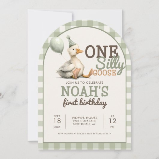 Een Gekke Gans Gepersonaliseerd Groen 1e Verjaarda Kaart (Voorkant)