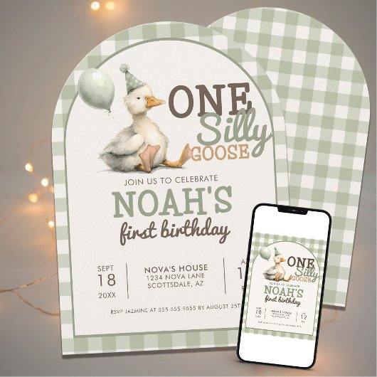 Een Gekke Gans Gepersonaliseerd Groen 1e Verjaarda Kaart