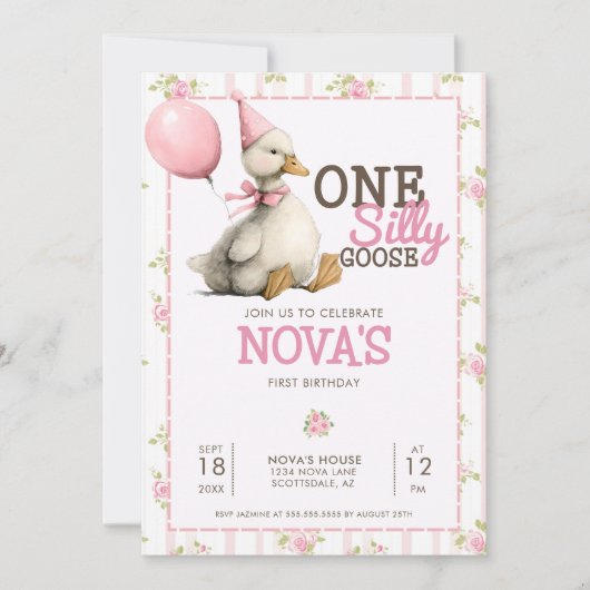 Een Gekke Gans Gepersonaliseerde Roze 1e Verjaarda Kaart (Voorkant)