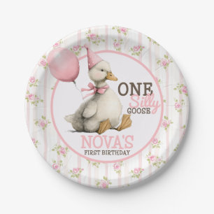 Een Gekke Gans Gepersonaliseerde Roze 1e Verjaarda Papieren Bordje