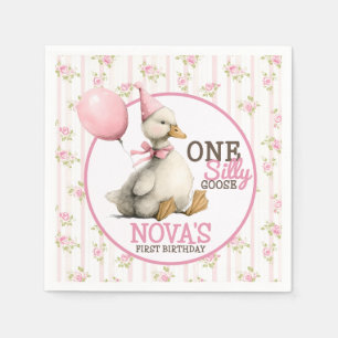 Een Gekke Gans Gepersonaliseerde Roze 1e Verjaarda Servet