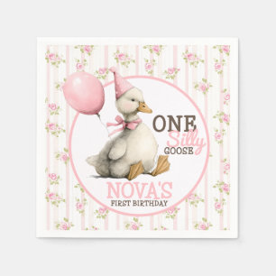Een Gekke Gans Gepersonaliseerde Roze 1e Verjaarda Servet