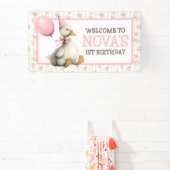 Een Gekke Gans Gepersonaliseerde Roze 1e Verjaarda Spandoek (Insitu)