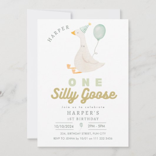 Een Gekke Gans Geslachtsneutraal 1e Verjaardag Kaart (Voorkant)