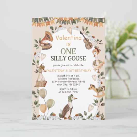 Een Gekke Gans Neutraal Eerste 1e Verjaardag Kaart (Staand voorkant)