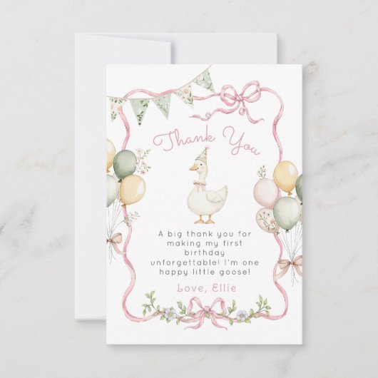 Een gekke gans Pink Bow Verjaardag Dank u kaart (Voorkant)