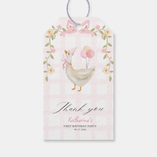 Een Gekke Gans  Roze 1e verjaardag gunst Cadeaulabel (Achterkant)