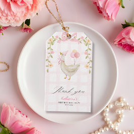 Een Gekke Gans  Roze 1e verjaardag gunst Cadeaulabel