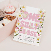 Een Gekke gans | Roze Bloemen Meisjes 1e Verjaarda Kaart