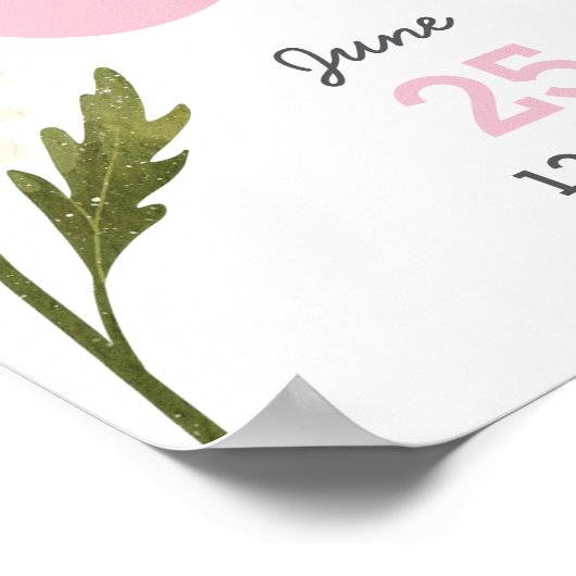 Een Gekke gans | Roze Bloemen Meisjes 1e Verjaarda Poster (Hoek)