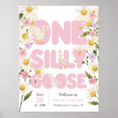 Een Gekke gans | Roze Bloemen Meisjes 1e Verjaarda Poster (Voorkant)