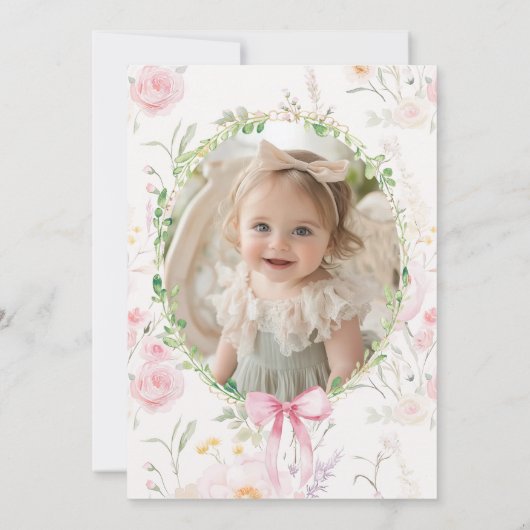 Een Gekke Gans Roze Bow Meisje Foto 1e Verjaardag Kaart (Achterkant)