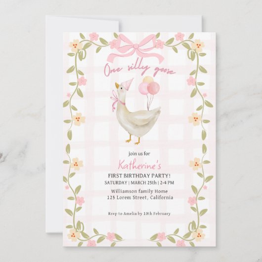 Een Gekke Gans  Roze Eend 1e Verjaardag Kaart (Voorkant)