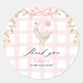 Een Gekke Gans  Roze Eend 1e Verjaardag Ronde Sticker (Voorkant)