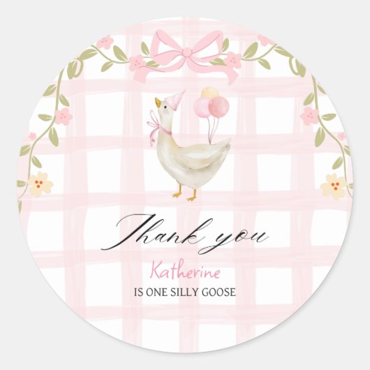 Een Gekke Gans  Roze Eend 1e Verjaardag Ronde Sticker (Voorkant)