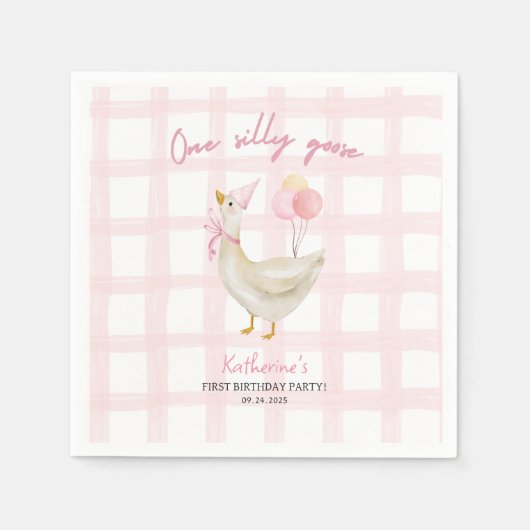 Een Gekke Gans  Roze Eend 1e Verjaardag Servet (Voorkant)