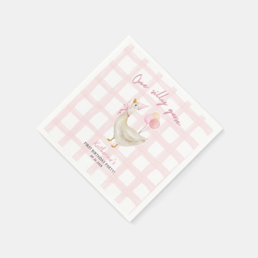 Een Gekke Gans  Roze Eend 1e Verjaardag Servet (Hoek)