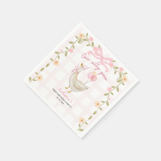Een Gekke Gans  Roze Eend 1e Verjaardag Servet (Hoek)