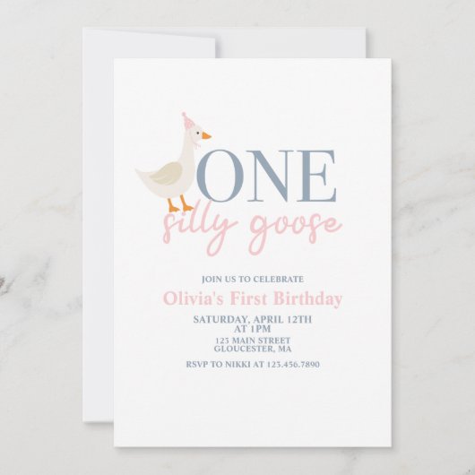 Een Gekke Gans roze en blauw Kaart (Voorkant)