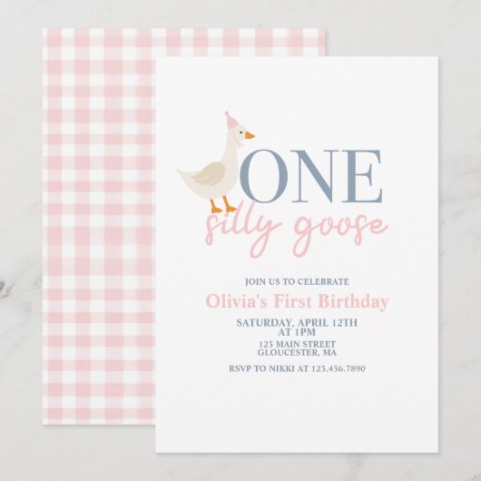 Een Gekke Gans roze en blauw Kaart (Voorkant / Achterkant)