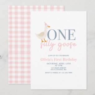 Een Gekke Gans roze en blauw Kaart