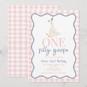 Een Gekke Gans roze en blauw Kaart