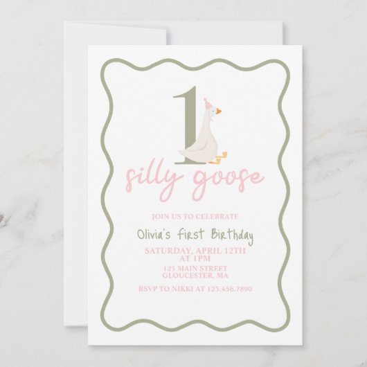 Een Gekke Gans roze en groen Kaart (Voorkant)