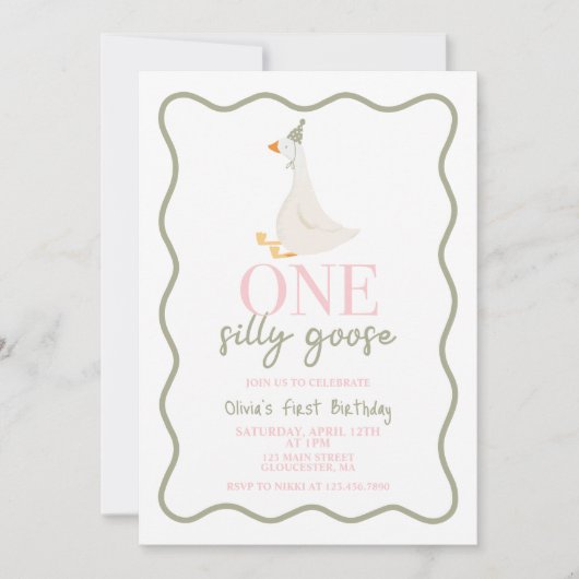 Een Gekke Gans roze en groen Kaart (Voorkant)