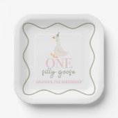 Een Gekke Gans roze en groen Papieren Bordje (Voorkant)