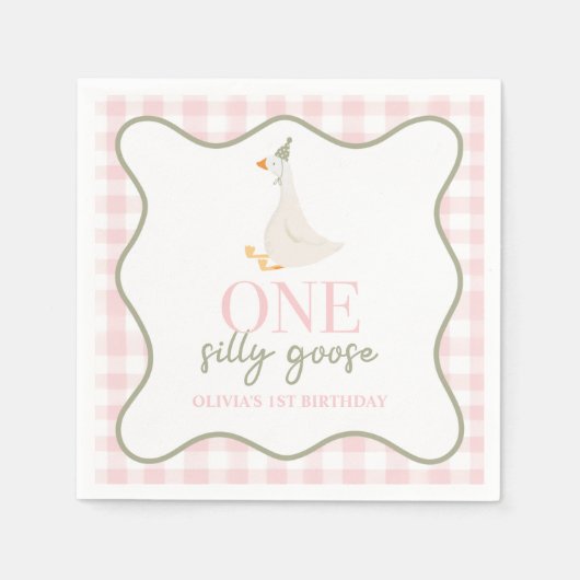 Een Gekke Gans roze en groen Servet (Voorkant)