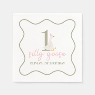 Een Gekke Gans roze en groen Servet