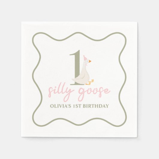Een Gekke Gans roze en groen Servet (Voorkant)