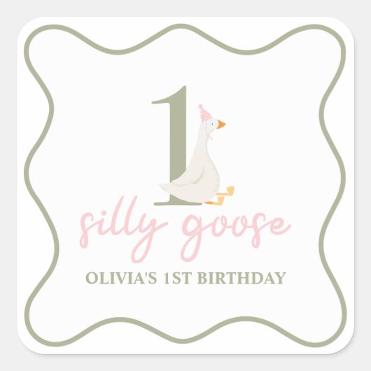 Een Gekke Gans roze en groen Vierkante Sticker (Voorkant)