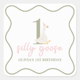 Een Gekke Gans roze en groen Vierkante Sticker