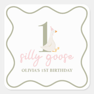 Een Gekke Gans roze en groen Vierkante Sticker