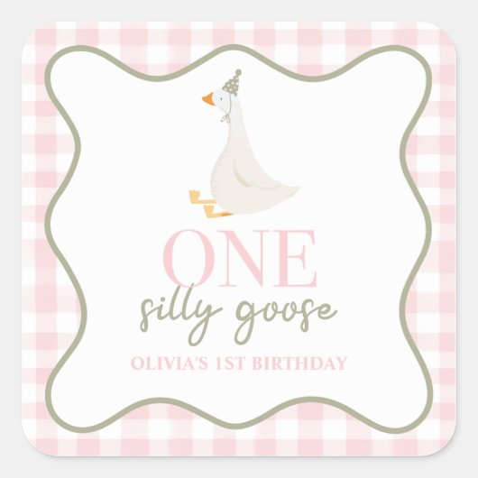 Een Gekke Gans roze en groen Vierkante Sticker (Voorkant)
