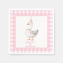 EEN GEKKE GANS ROZE GINGHAM 1E VERJAARDAG