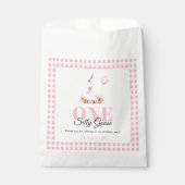 Een gekke gans, roze gingham meisje's 1e verjaarda bedankzakje (Voorkant)