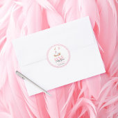 Een gekke gans, roze gingham meisje's 1e verjaarda ronde sticker