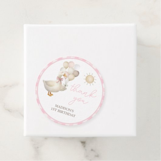 EEN Gekke Gans, Roze Gingham, Retro Bedankjes Labels (In situ)