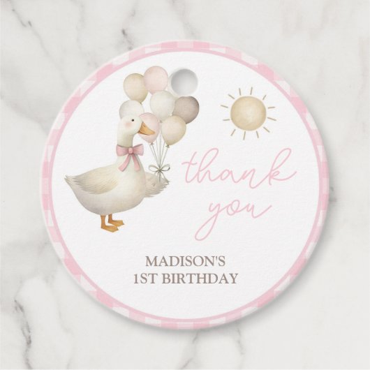 EEN Gekke Gans, Roze Gingham, Retro Bedankjes Labels (Voorkant)