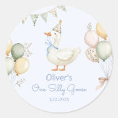 Een Gekke ganzenjongen 1e verjaardag Ronde Sticker (Voorkant)