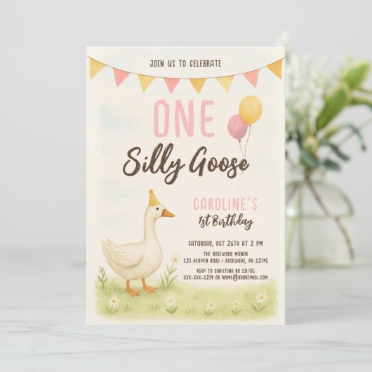 Een Gekke ganzenmeisje eerste verjaardag Kaart (Staand voorkant)