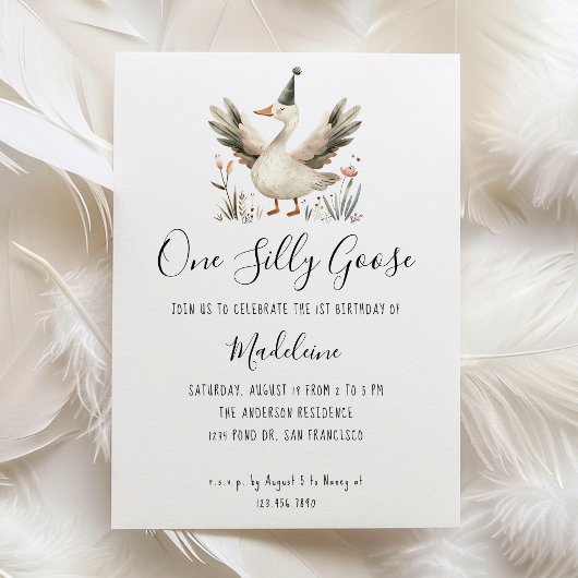 Een Gekke Goose 1e Verjaardag Schattigee Waterverf Kaart