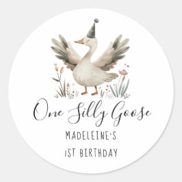 Een Gekke Goose 1e Verjaardag Schattigee Waterverf Ronde Sticker